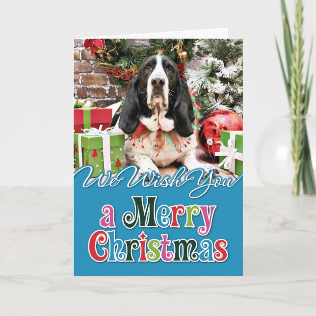 Tarjeta Festiva Navidades - Libra Basset - Jazmín (Anverso)