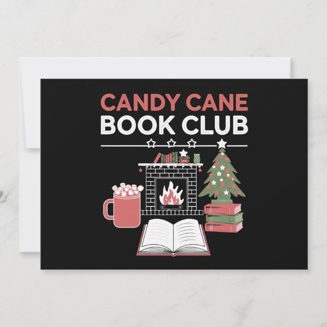 Tarjeta Festiva Navidades libreros Candy Cane Book Club Bookish (Anverso)