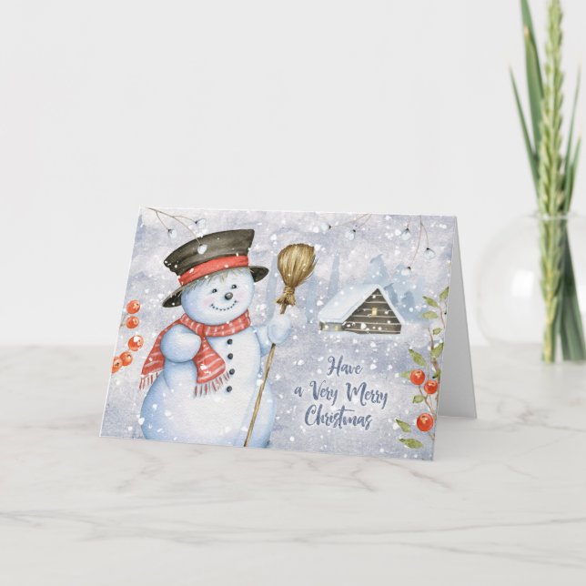 Tarjeta Festiva Navidades lindo muñeco de nieve (Anverso)