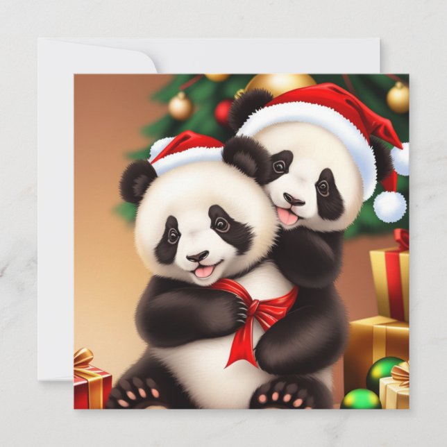 Tarjeta Festiva Navidades lindo panda Holiday Card (Anverso)
