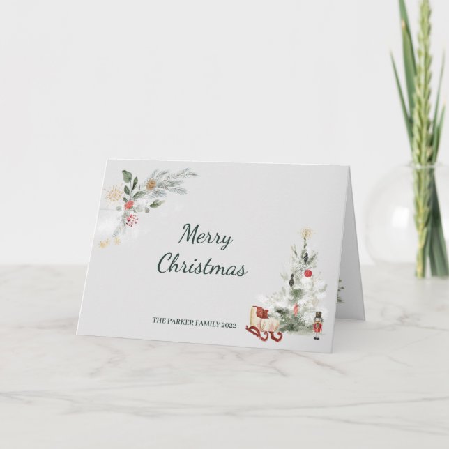 Tarjeta Festiva Navidades lindos botánicos de la acuarela de nutcr (Anverso)