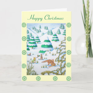 Tarjeta Festiva navidades lindos de zorro y conejo