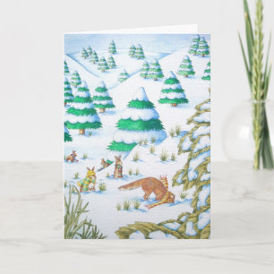Tarjeta Festiva navidades lindos de zorro y conejo