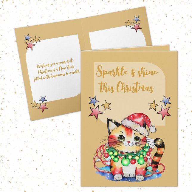 Tarjeta Festiva Navidades lindos gatitos estrellas de oro (Subido por el creador)