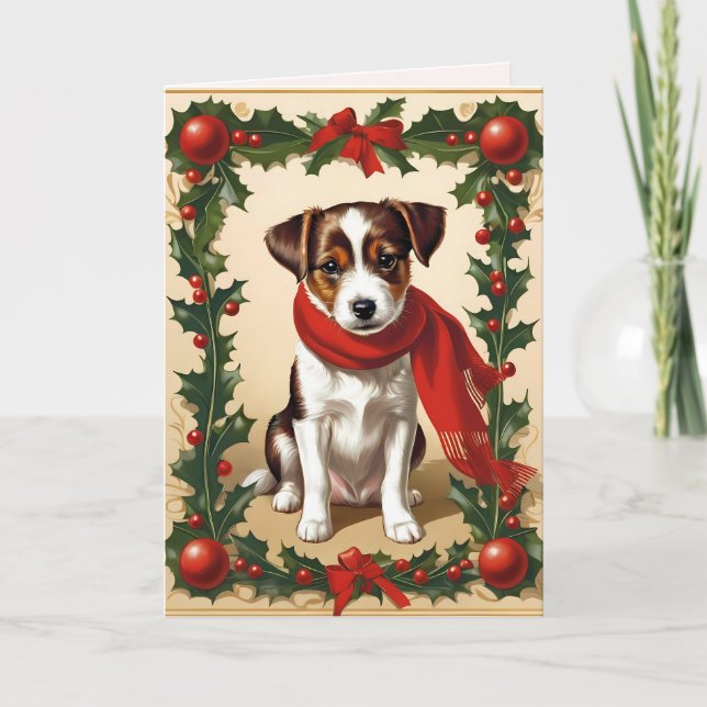 Tarjeta Festiva navidades lindos perro vintage (Anverso)