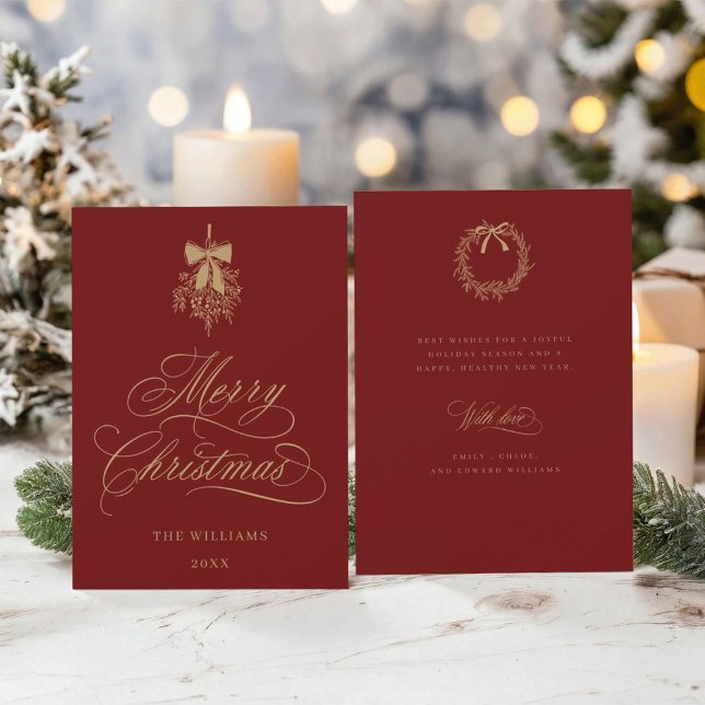 Tarjeta Festiva Navidades Llanos de Berry Berry y Gold Holly (Front & Back)