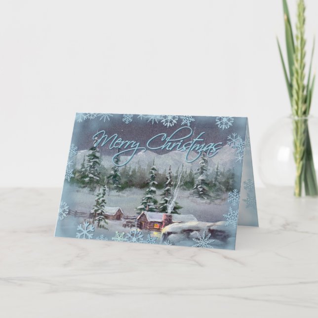 Tarjeta Festiva NAVIDADES LOG CABIN de SHARON SHARPE (Anverso)