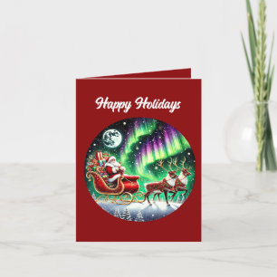 Tarjeta Festiva Navidades Luces del norte Santa sleigh añaden mens