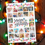 Tarjeta Festiva Navidades Luces Temporadas Saludos 25 Fotos<br><div class="desc">Tarjeta fotográfica de vacaciones de Navidades modernos y festivos que incluye una plantilla de collage de fotos fácil de cargar con 25 fotos cuadradas en la parte delantera, la tipografía del guión de la caligrafía de la temporada de saludos y luces brillantes para Navidades en la parte delantera y tu...</div>