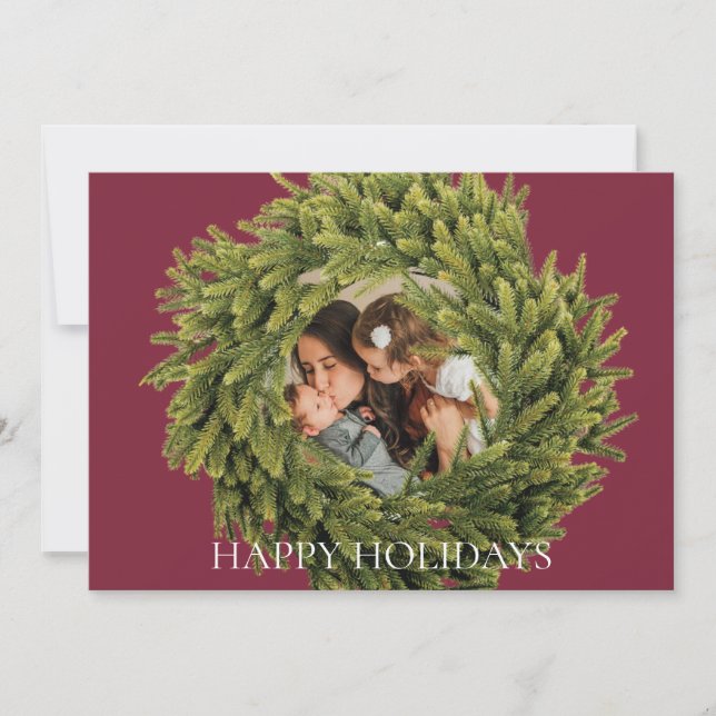 Tarjeta Festiva Navidades magenta modernos Wreath Photo (Anverso)