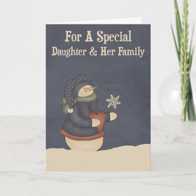 Tarjeta Festiva Navidades Magia Hija de copo de nieve y familia (Anverso)