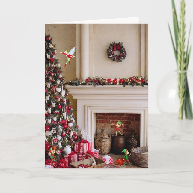 Tarjeta Festiva Navidades Magic Elves agrega tu firma y fecha (Anverso)