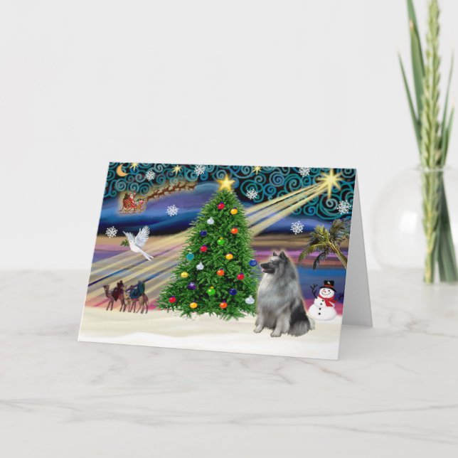 Tarjeta Festiva Navidades Magic Keeshond (Anverso)