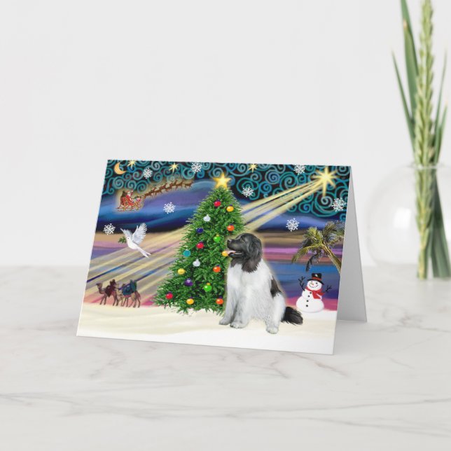 Tarjeta Festiva Navidades Magic Newfoundland (Landseer) (Anverso)
