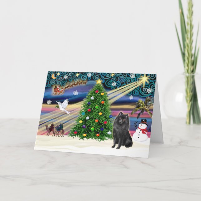 Tarjeta Festiva Navidades Magic Schipperke (Anverso)