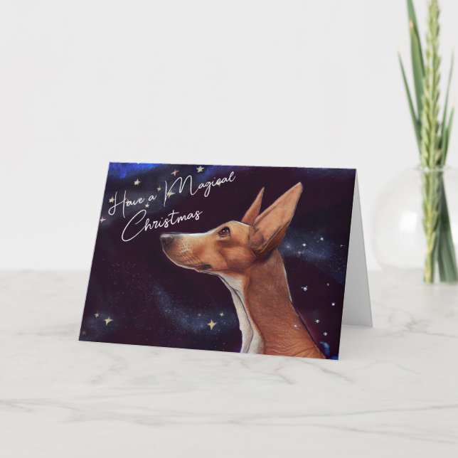 Tarjeta Festiva Navidades mágicos Arte de perro Whimsical (Anverso)