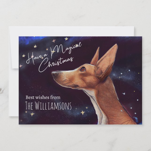 Tarjeta Festiva Navidades mágicos Arte de perro Whimsical (Anverso)
