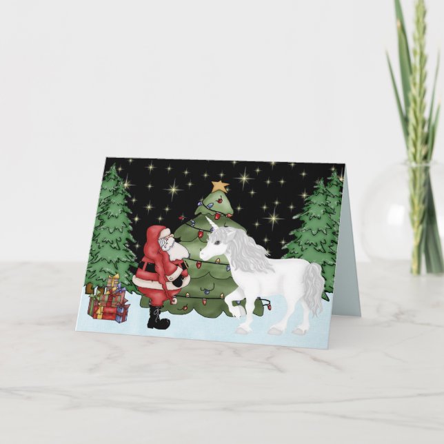 Tarjeta Festiva Navidades mágicos de Santa y Unicornio (Anverso)