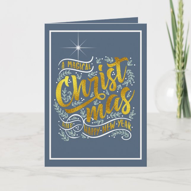 Tarjeta Festiva Navidades mágicos Tipografía Foto Gold ID441 (Anverso)