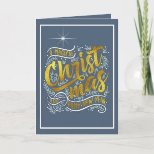 Tarjeta Festiva Navidades mágicos Tipografía Foto Gold ID441