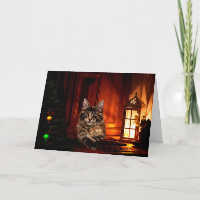 Tarjeta Festiva Navidades Maine Coon (Anverso)
