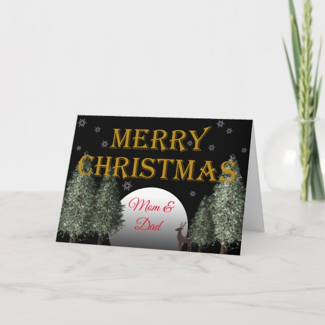 Tarjeta Festiva Navidades Mamá papá Moonlit Deer Tradicional (Anverso)