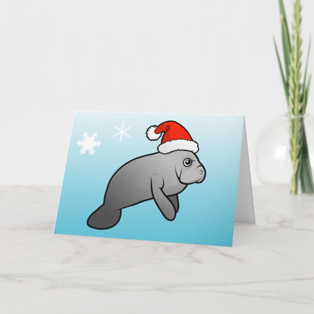 Tarjeta Festiva Navidades Manatee Santa (Anverso)