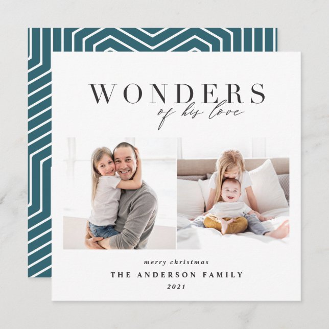 Tarjeta Festiva Navidades Maravillas de su amor azul religioso (Anverso / Reverso)