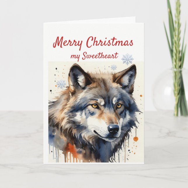 Tarjeta Festiva Navidades Maravillosa Acuarela Lobo Salvaje Animal (Anverso)