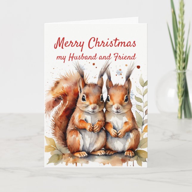 Tarjeta Festiva Navidades Maravillosa amiga del marido Cute Squirr (Anverso)