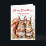 Tarjeta Festiva Navidades Maravillosa novia Cute Squirrel<br><div class="desc">Navidades acarician ardillas Maravillosa novia Silly pero lleno de amor Feliz Navidad</div>