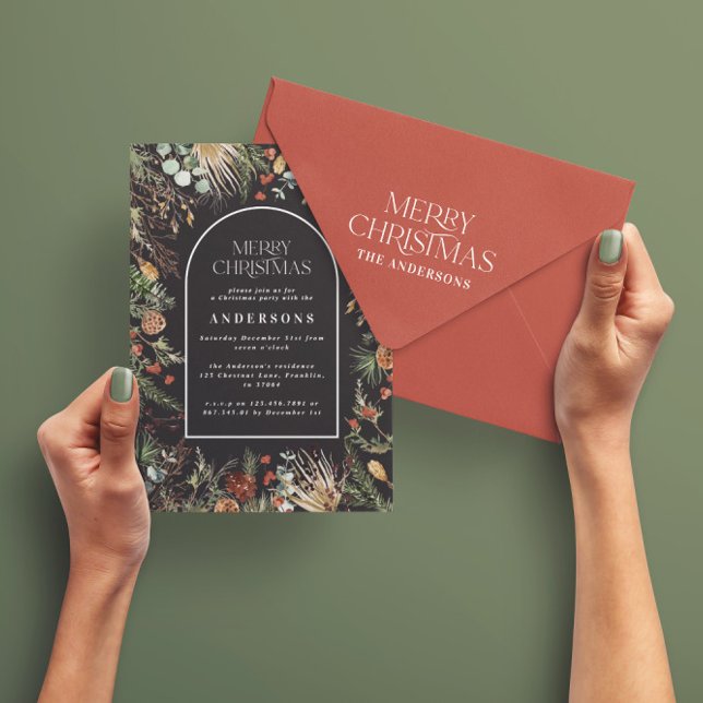 Tarjeta Festiva Navidades marcan acuarela Navidades botánicos Holi (Subido por el creador)