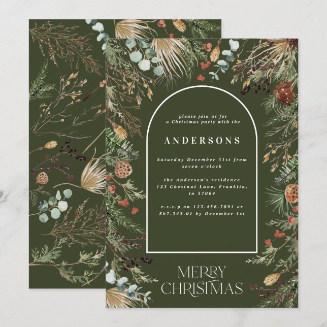 Tarjeta Festiva Navidades marcan acuarela Navidades botánicos Holi (Anverso / Reverso)