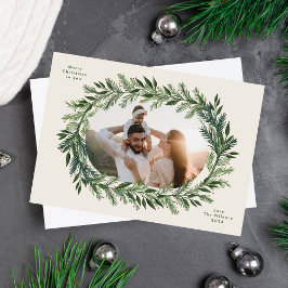 Tarjeta Festiva navidades marco de pino era elegante una foto