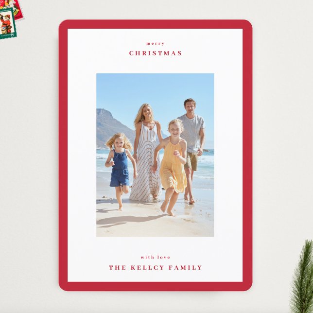 Tarjeta Festiva Navidades Marco moderno rojo Berry 3 Foto (Subido por el creador)