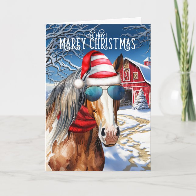 Tarjeta Festiva Navidades MAREy de Chestnut Paint Horse Funny (Anverso)