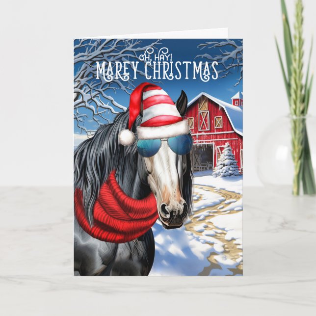 Tarjeta Festiva Navidades MAREy de Gypsy Vanner Horse divertidos (Anverso)