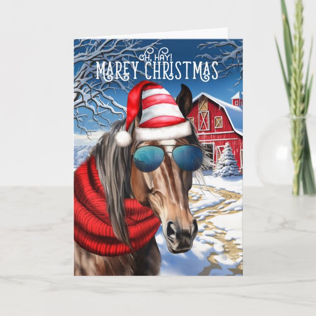 Tarjeta Festiva Navidades MAREy divertidos de Hígado Quarter Horse (Anverso)