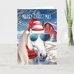 Tarjeta Festiva Navidades MAREy divertidos del caballo árabe blanc