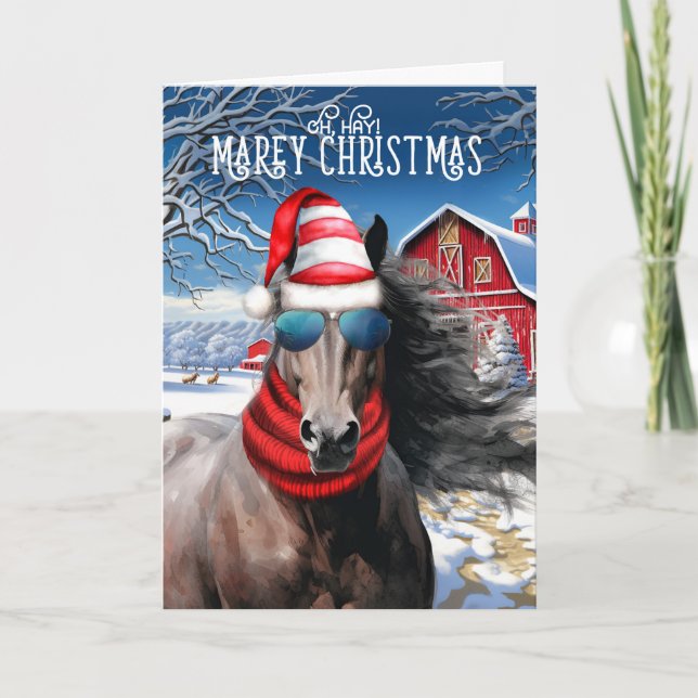 Tarjeta Festiva Navidades MAREy divertidos del caballo de castañas (Anverso)