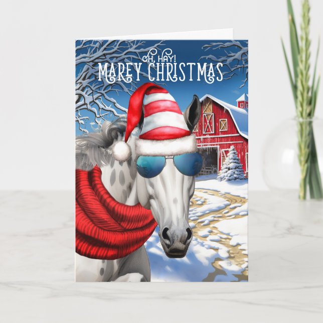 Tarjeta Festiva Navidades MAREy divertidos del caballo gris del ru (Anverso)