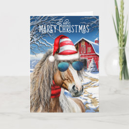 Tarjeta Festiva Navidades MAREy, en miniatura, divertidos caballos