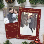 Tarjeta Festiva Navidades Maroon de la nevada Oro Rojo 2 Foto<br><div class="desc">Navidades Snowfall Maroon Red Gold 2 Photo Holiday Card</div>