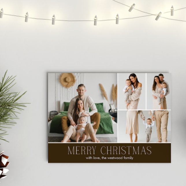 Tarjeta Festiva Navidades MARRONES Elegante 4 Collage Mensaje de f (Subido por el creador)