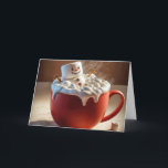 Tarjeta Festiva Navidades Marshmallow Snowman<br><div class="desc">Un muñeco de nieve malvavisco se relaja en una taza humeante de chocolate caliente,  rodeado de crema batida y minimalvaviscos</div>
