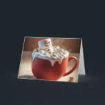 Tarjeta Festiva Navidades Marshmallow Snowman<br><div class="desc">Un muñeco de nieve malvavisco se relaja en una taza humeante de chocolate caliente,  rodeado de crema batida y minimalvaviscos</div>