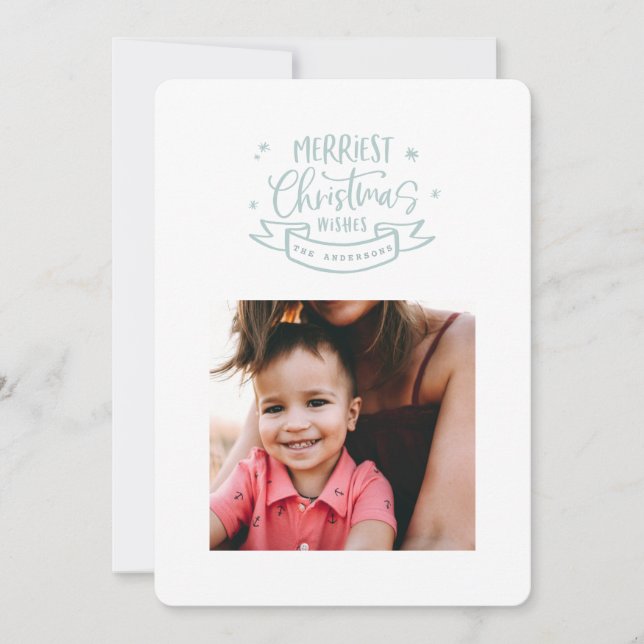 Tarjeta Festiva navidades más alegres foto de escritura moderna (Anverso)