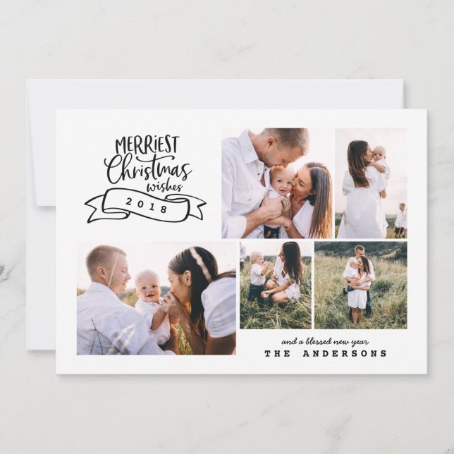 Tarjeta Festiva navidades más alegres foto de escritura moderna (Anverso)