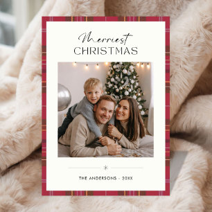 Tarjeta Festiva Navidades más amables simple foto familiar marfil