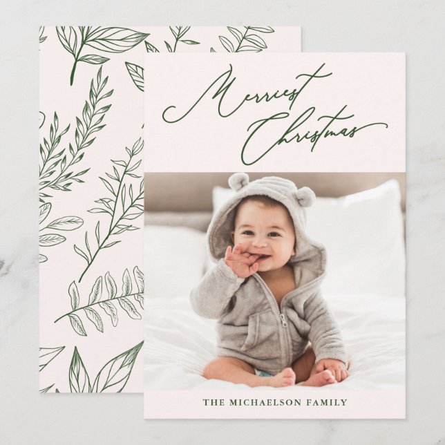 Tarjeta Festiva Navidades más bonitos del invierno rosado botánico (Anverso / Reverso)